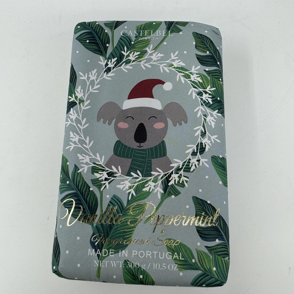 Castelbel Vanilla Peppermint Soap 10.5oz‎ French Milled Holiday Koala Green Bar